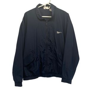 Reebok men's vintage windbreaker L navy blue lined logo embroidered full zip